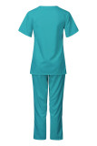 Plain V Neck Lt Weight Pockets Tops and Pants 2pcs Set