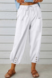 Plain Elastic Waist Buttoned Hem Pockets Joggers