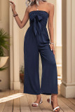 Navy Bowknot Off shoulder Jumpsuit