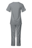 Plain V Neck Lt Weight Pockets Tops and Pants 2pcs Set