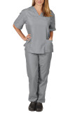 Plain V Neck Lt Weight Pockets Tops and Pants 2pcs Set