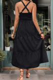 Black Sleeveless Spaghetti Split Dress