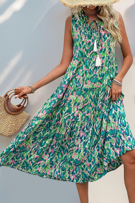 Green Bohemia Sleeveless Printed Dress