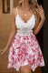 White Lace Splicing Pink Floral Dress