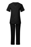 Plain V Neck Lt Weight Pockets Tops and Pants 2pcs Set