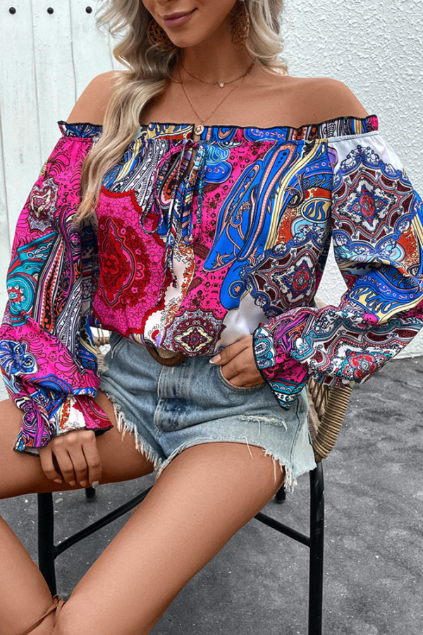 Off Shoulder Ruffle Puff Sleeves Top