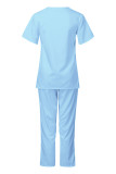 Plain V Neck Lt Weight Pockets Tops and Pants 2pcs Set
