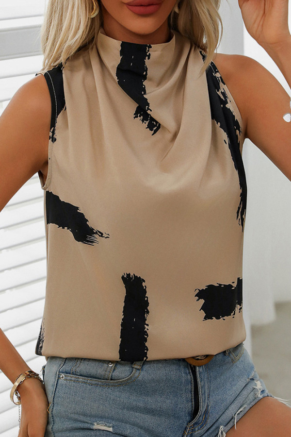 Khaki Sleeveless Printed Top
