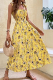 Square Neck Smocked Tie Strap Maxi Floral Dress