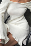 Plain Backless Ruffles Hem Knit Dress