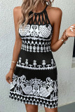 Sleeveless Crisscross Printed Mini Dress