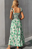 Square Neck Smocked Tie Strap Maxi Floral Dress
