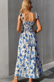 Square Neck Smocked Tie Strap Maxi Floral Dress