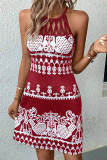Sleeveless Crisscross Printed Mini Dress