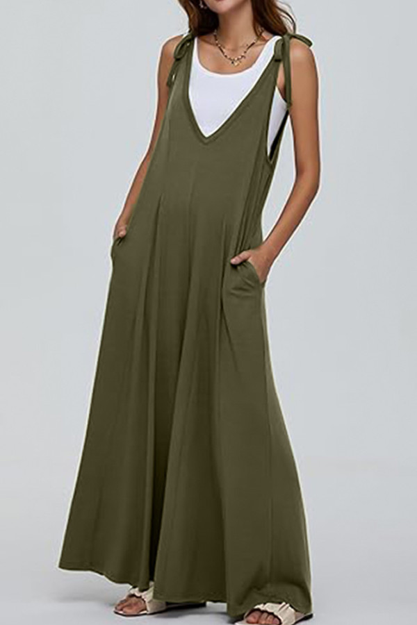 V Neck Sleeveless Wide Leg Jumpsuit