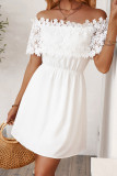 Plain One Shoulder Lace Splicing Dress