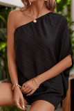 Plain Texture One Shoulder Romper