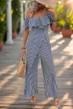 Stripe Print Off Shoulder Wide Leg Jumpsuit