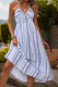 Blue Printed V Neck Halter Blackless Maxi Dress