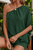 Plain Texture One Shoulder Romper