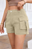 Plain High Waist Pockets Cargo Shorts