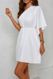 Plain One Shoulder Flare Sleeves Dress