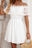 Plain One Shoulder Lace Splicing Dress