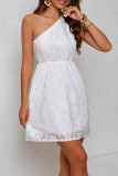 Plain Full Lace One Shoulder Sleeveless Dress