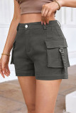 Plain High Waist Pockets Cargo Shorts