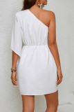 Plain One Shoulder Flare Sleeves Dress