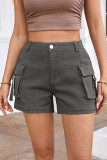 Plain High Waist Pockets Cargo Shorts