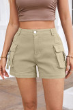 Plain High Waist Pockets Cargo Shorts