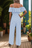 Stripe Print Off Shoulder Wide Leg Jumpsuit