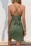 Green Spaghetti V Neck Wrapped Dress