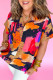 Multicolour Abstract Print V Neck Short Sleeve Plus Size Blouse