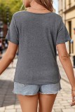 Grey Buttoned Short Sleeves Top