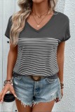 Stripes Splicing V Neck Short Sleeves Top