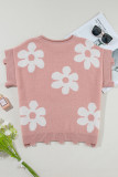 Light Pink Pearled Flower Distressed Edge Sweater T Shirt