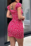 Deep V Neck Bodycon Mini Printed Dress