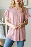 Ribbed Knitting V Neck Stitching Outside Top