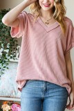 Ribbed Knitting V Neck Stitching Outside Top
