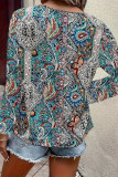 V Neck Long Sleeves Paisley Printed Top