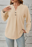 Plain V Neck Buttoned Blouse