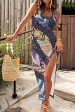 Sleeveless Printed Split Maxi Dress