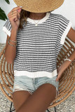 Black Stripe Ribbed Trim Loose Fit Knitted Sweater Vest