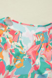 Pink Floral Ruffled Sleeve Top Smocked Wide Leg Pants Set