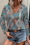 V Neck Long Sleeves Paisley Printed Top