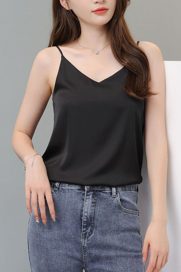 Sleeveless Plain V Neck Cami Top