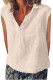 Linen Sleeveless V Neck Plain Top