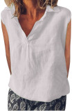 Linen Sleeveless V Neck Plain Top